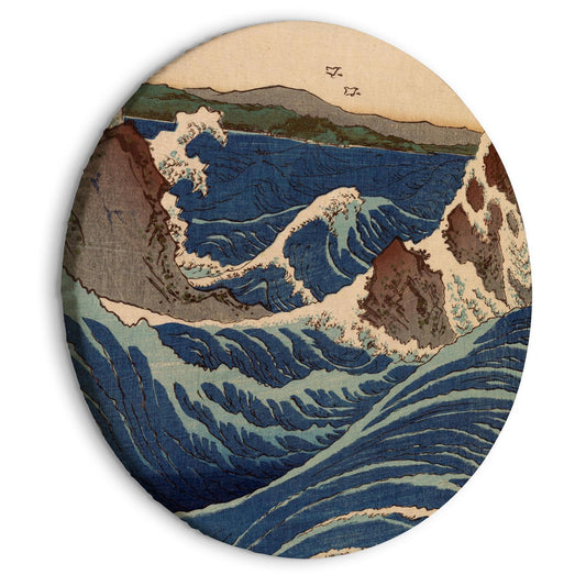 Rundes Bild - Woodcut Utagawa Hiroshige - Great Blue Wave Artgeist