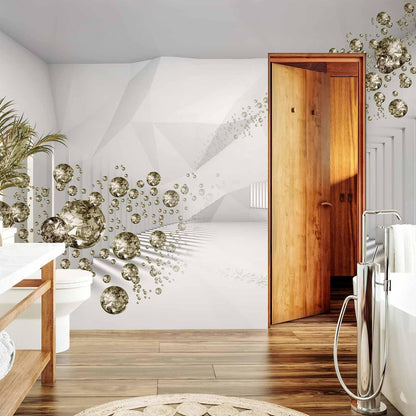 Fototapete Diamant-Kugeln Gold – Schwebende Tropfen mit 3D-Effekt