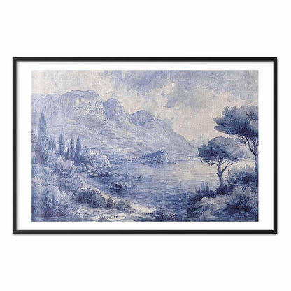 Poster - Blue Bay - Italian Landscape of Lake Como Painted in Blue Ink