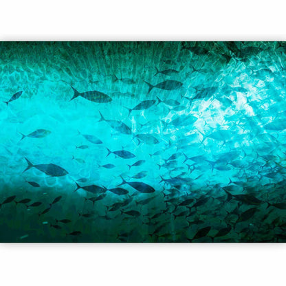 Fototapete Dunkle Fische - Eleganter Schwarm in maritimer Atmosphäre