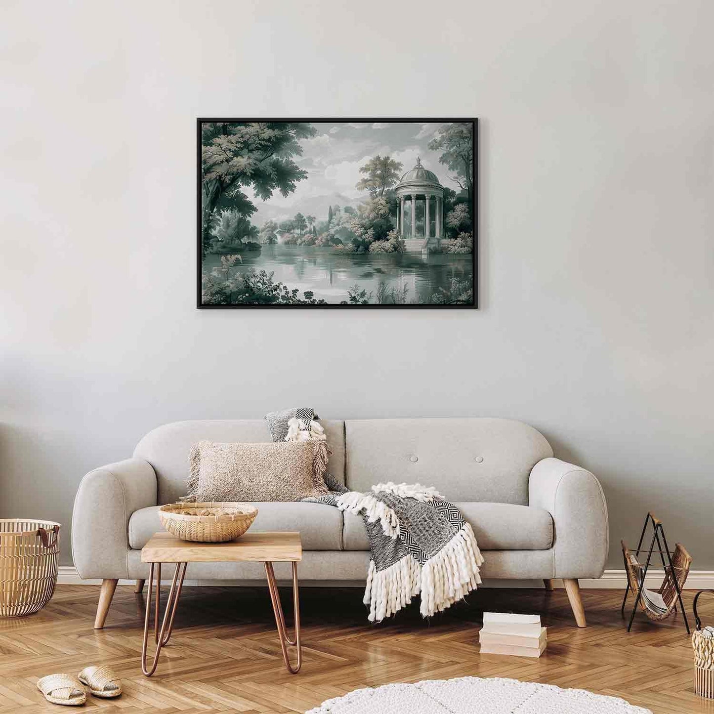 Leinwandbild - View of the Park and Lake Retro Vintage Landscape in Greens