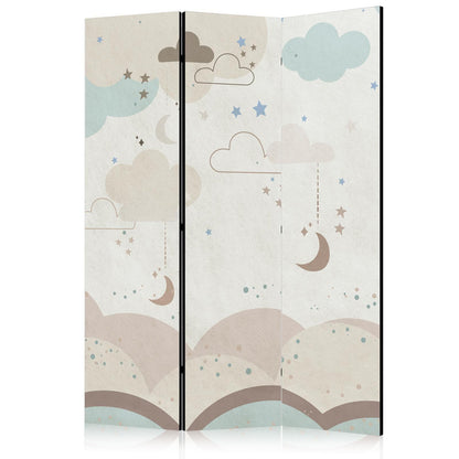 Paravent - Cloudy Night Sky - Moons in Browns and Beiges Amid Numerous Clouds and Stars on a Light Background