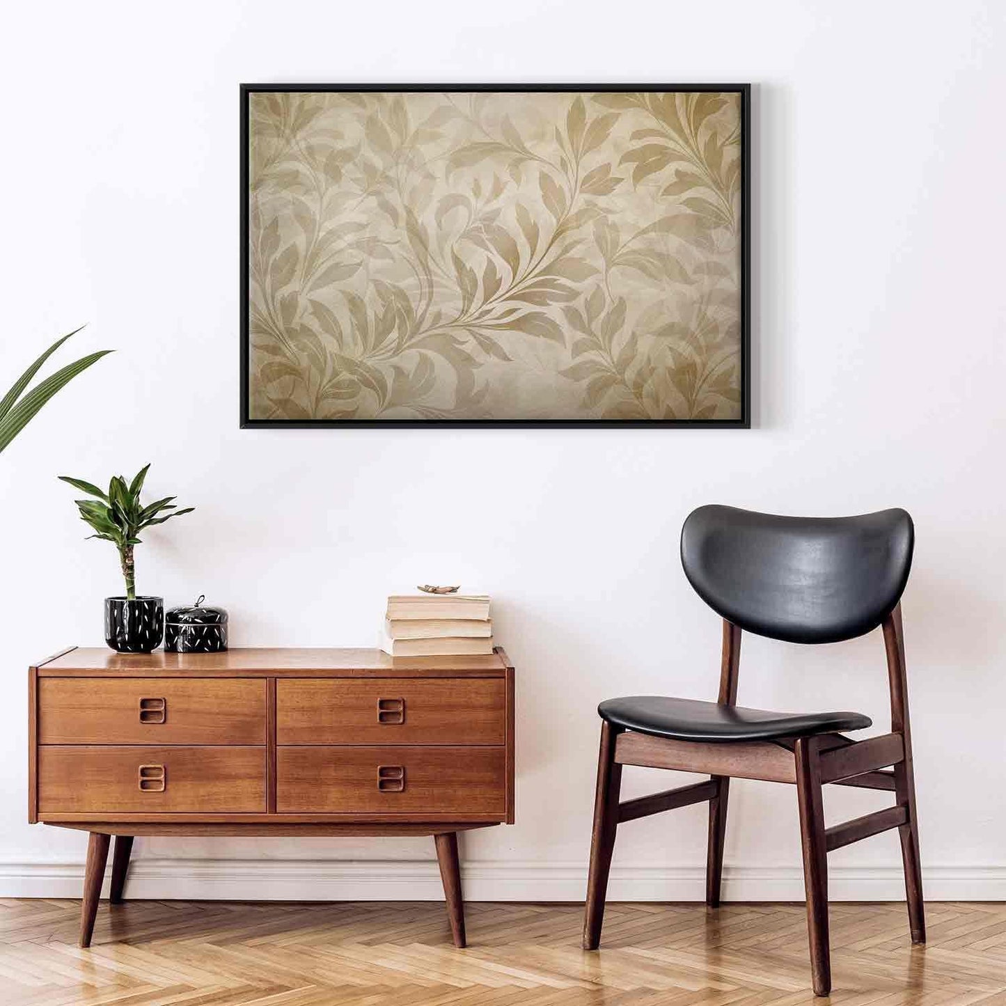 Leinwandbild - Botanical Motif with Leaves and Vines in Sand Colors