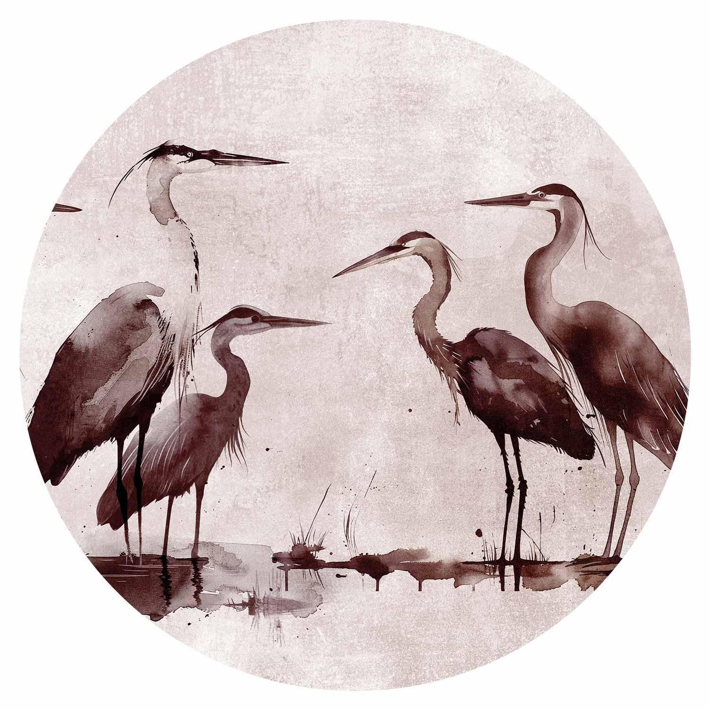 Runde Fototapete - Herons painted with ink