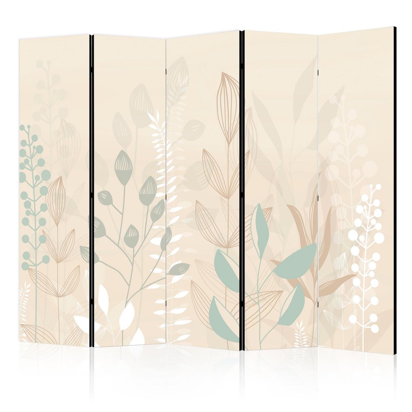 Paravent - Morning in the Meadow - Various Pastel Plants on a Beige Background Artgeist