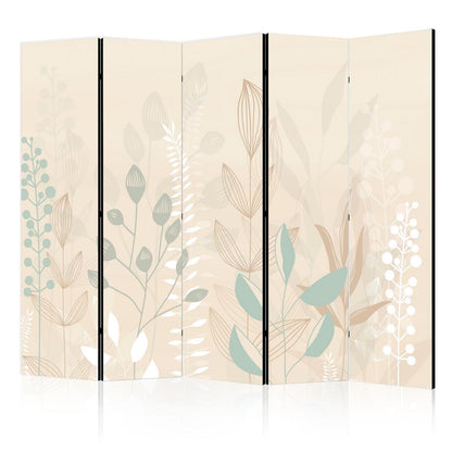 Paravent - Morning in the Meadow - Various Pastel Plants on a Beige Background Artgeist