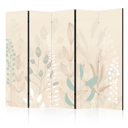 Paravent - Morning in the Meadow - Various Pastel Plants on a Beige Background Artgeist
