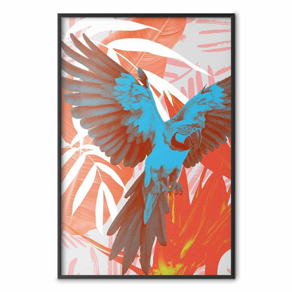 Poster - Exotic Wings - parrot among abstract leaf patterns