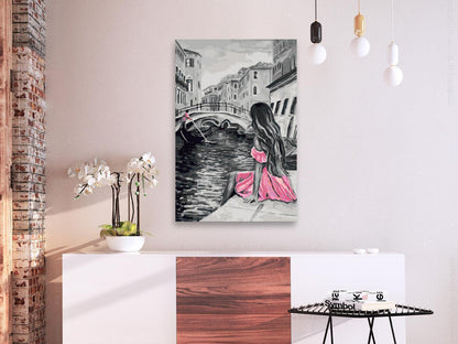 Italienisches Flair mit rosa Kleid – Wandbild zum Selbermalen