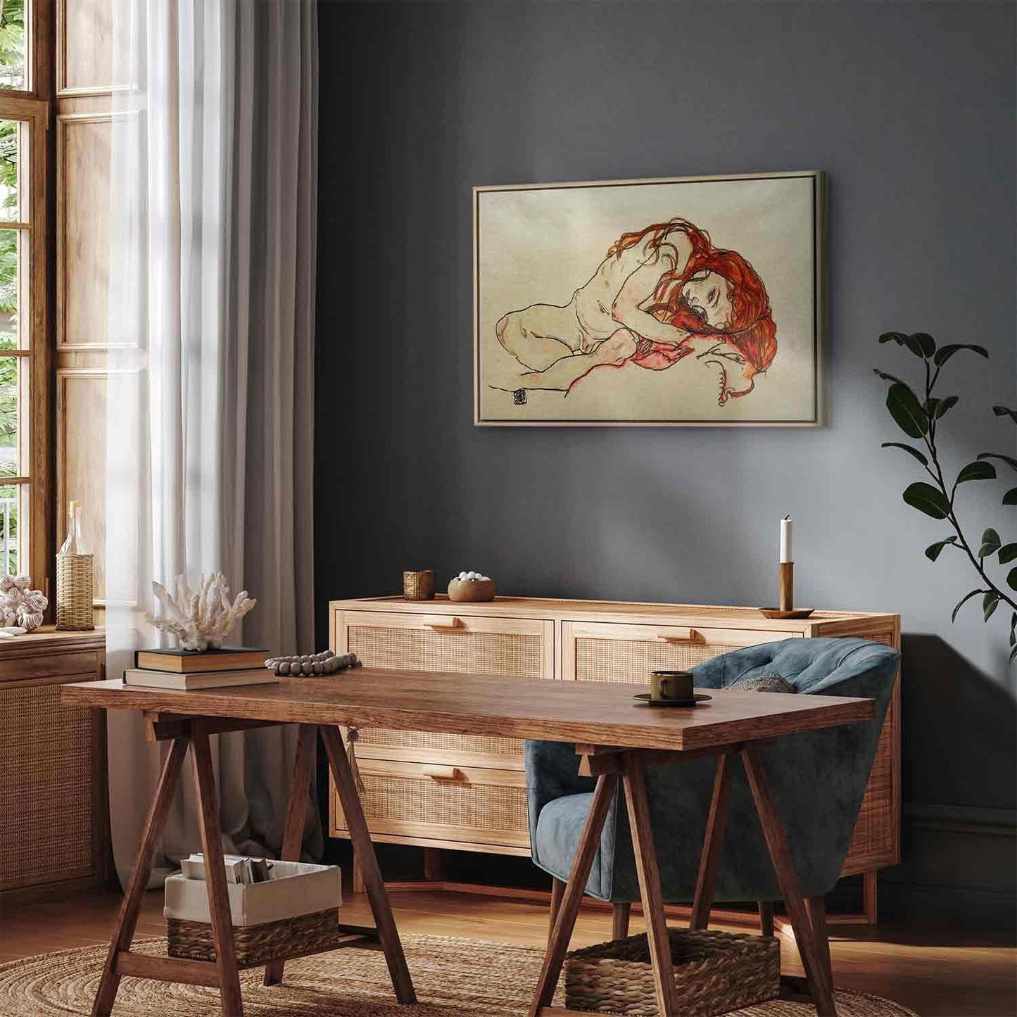 Leinwandbild - Egon Schiele – Crouched Girl With Bowed Head