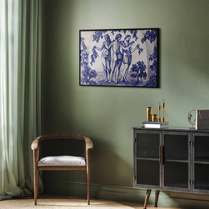 Poster - Ancient Vineyard - three women in a portal painted in blue ink Artgeist