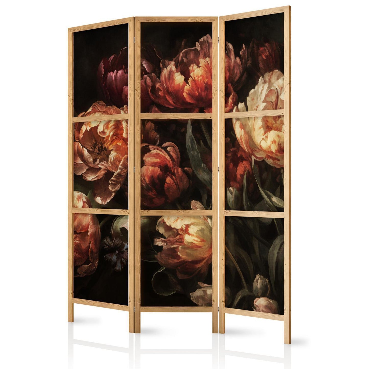 Japanischer Paravent - Magnificent Tulips - Bouquet of Flowers in Red and White on a Black Background Artgeist