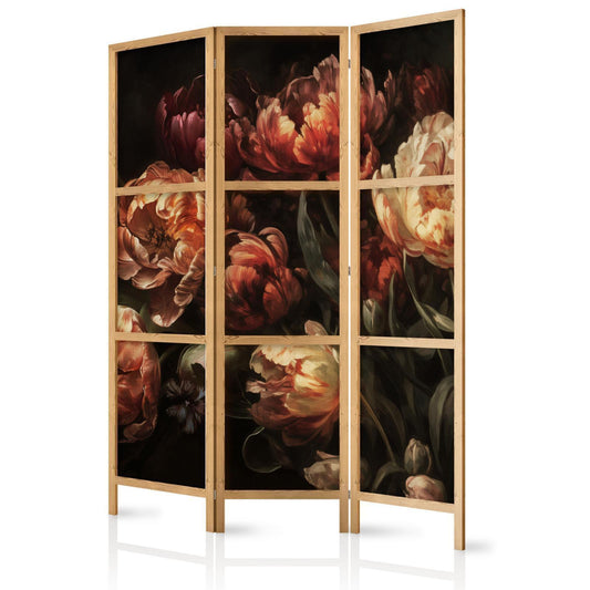 Japanischer Paravent - Magnificent Tulips - Bouquet of Flowers in Red and White on a Black Background Artgeist