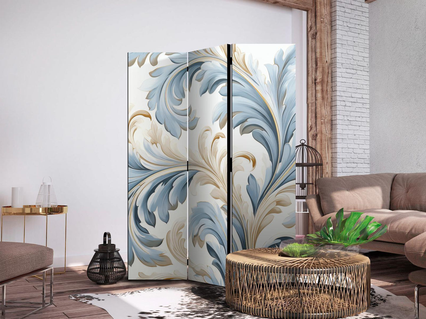 Paravent - Baroque Ornaments in Light Creamy Blue Colors Artgeist