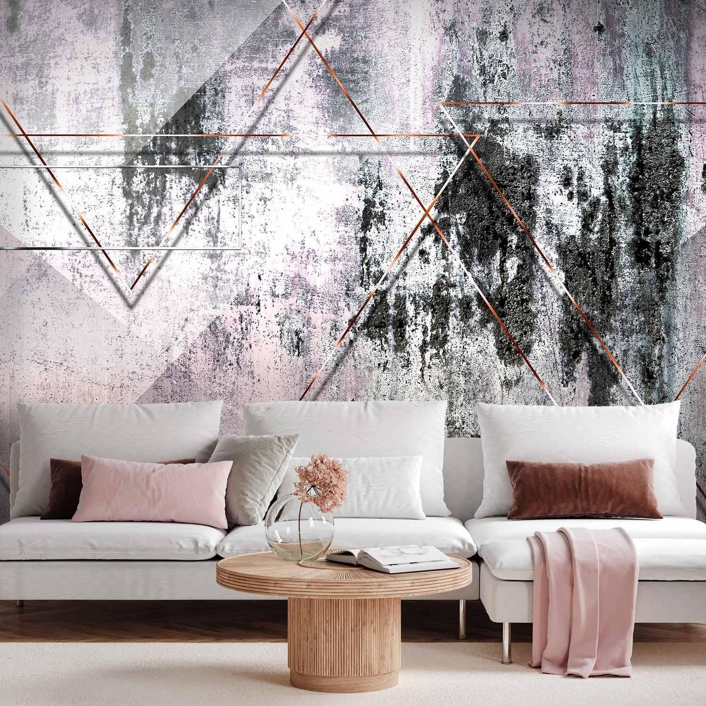 Fototapete Geometrische Wandstruktur – Moderne Linien in Grau und Beige Sawelt