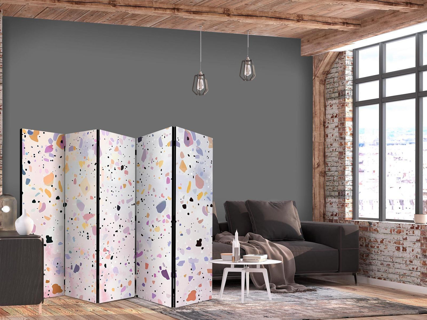 Paravent - Terrazzo in Confetti Style - Violet-Pink - Colorful Pattern Artgeist