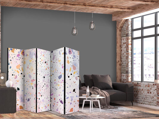Paravent - Terrazzo in Confetti Style - Violet-Pink - Colorful Pattern Artgeist