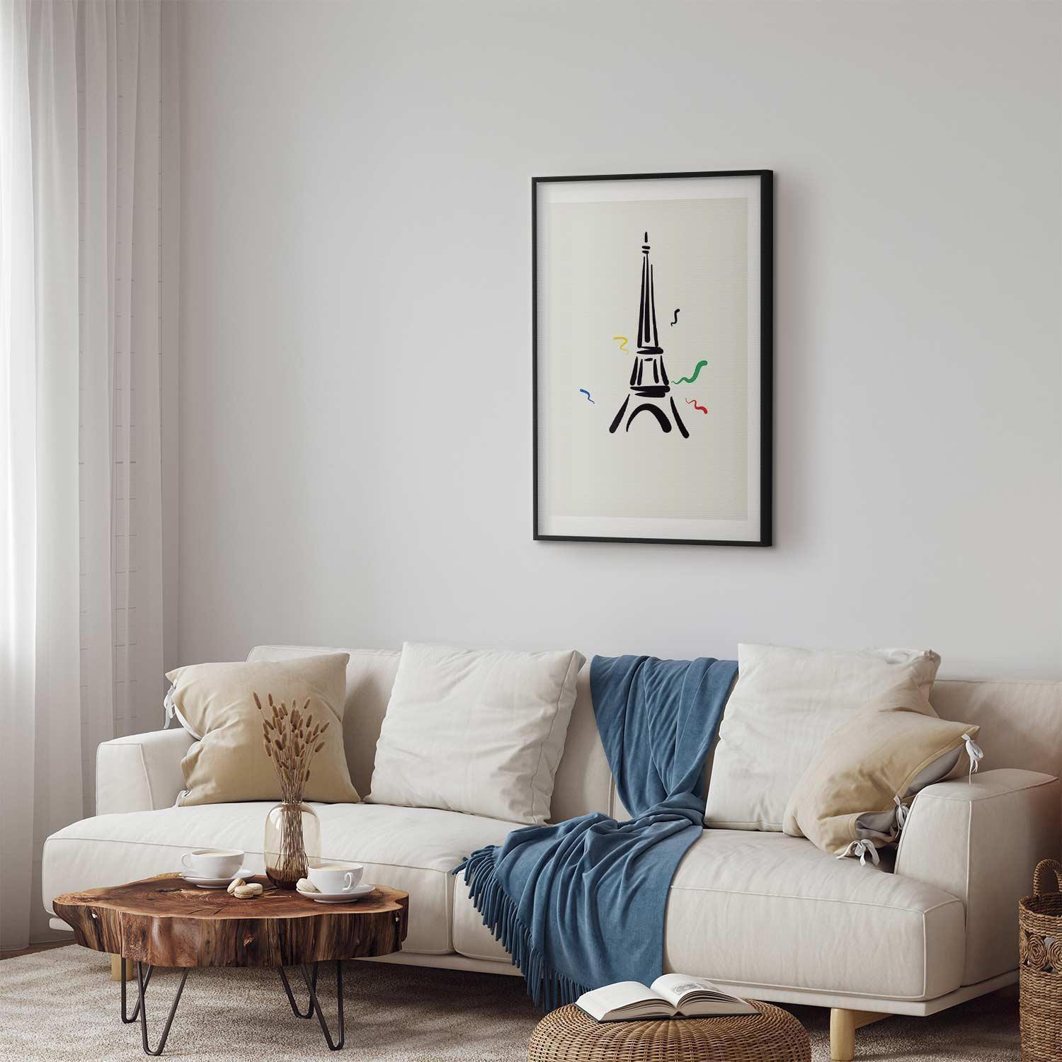 Poster - Black Illustration of the Eiffel Tower on a Light Background Artgeist