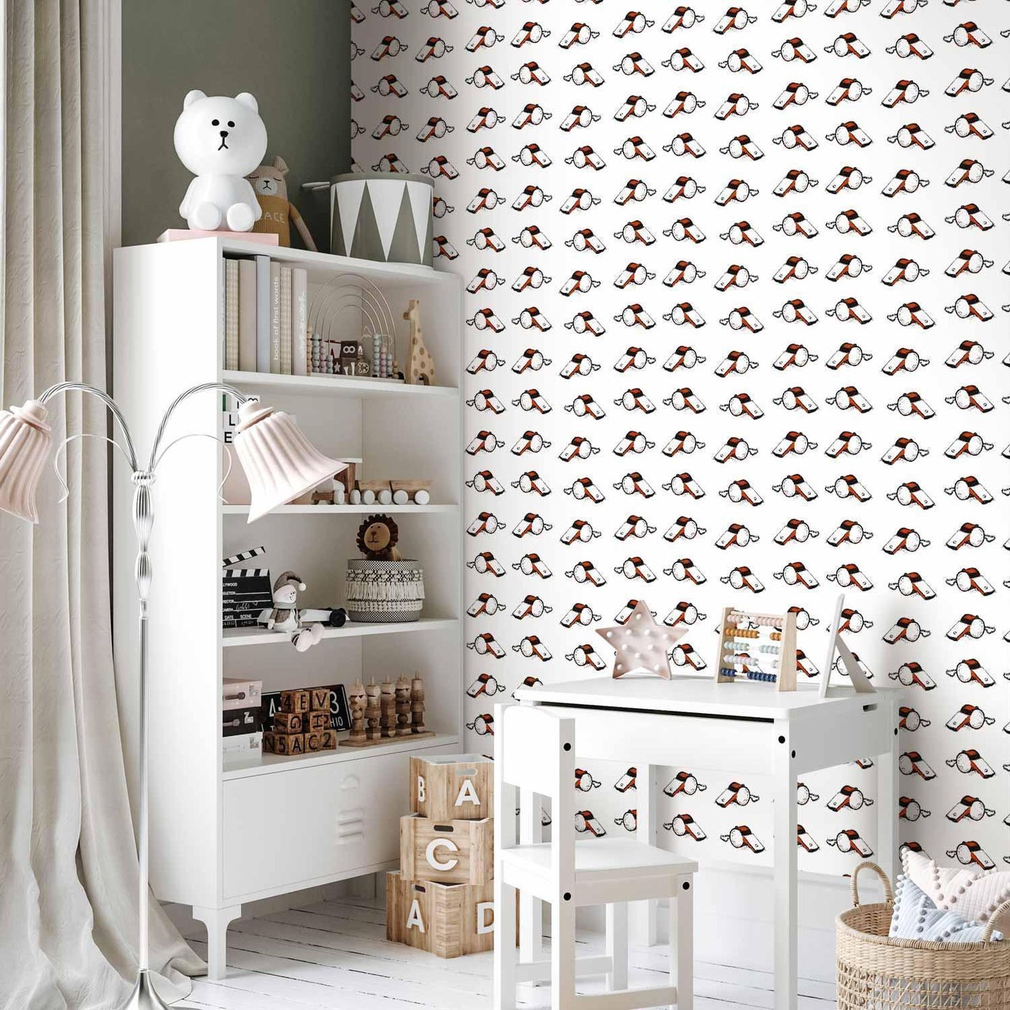 Tapete - Soccer Whistles - Black and white with red accents on a white background