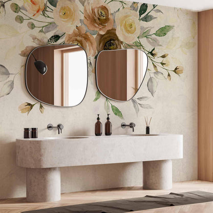 Fototapete - Summer bloom - retro floral motif with flowers and leaves with patterns