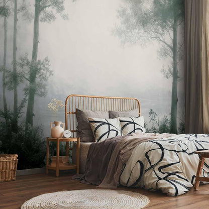 Fototapete - Retro Landscape - Grove Trees and Pond in Patinated Shades of Green