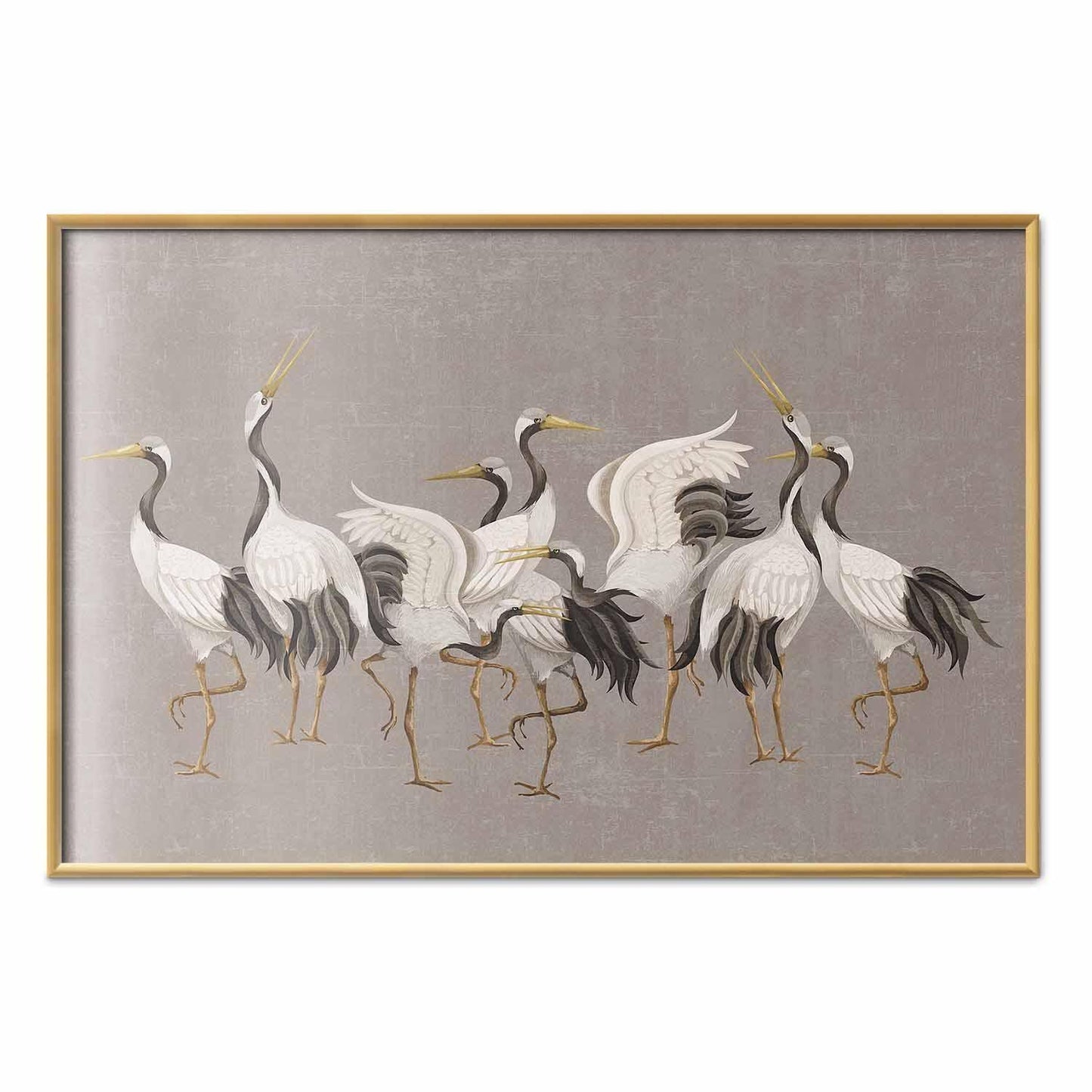 Poster - Crane Dance - light bird silhouettes on a warm-gray textured background