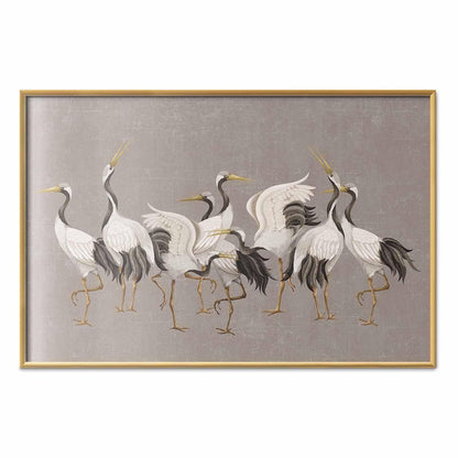 Poster - Crane Dance - light bird silhouettes on a warm-gray textured background