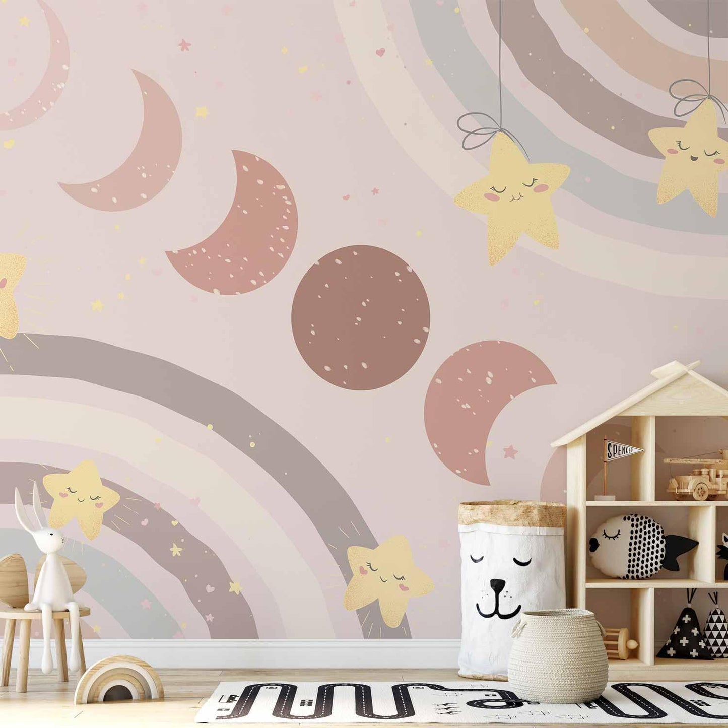 Fototapete - Phases of the Moon Among Stars and Rainbows Artgeist