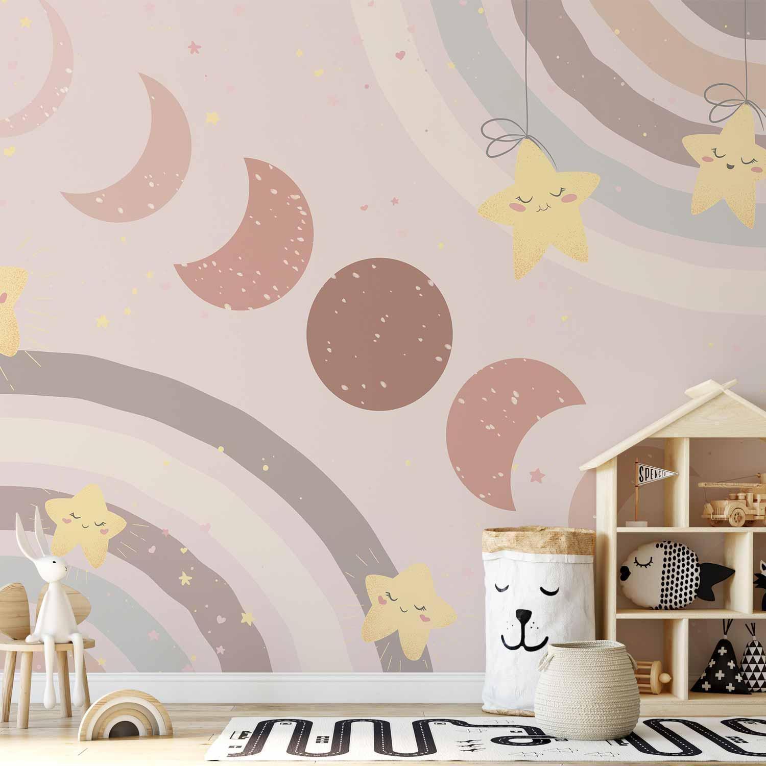 Fototapete - Phases of the Moon Among Stars and Rainbows Artgeist