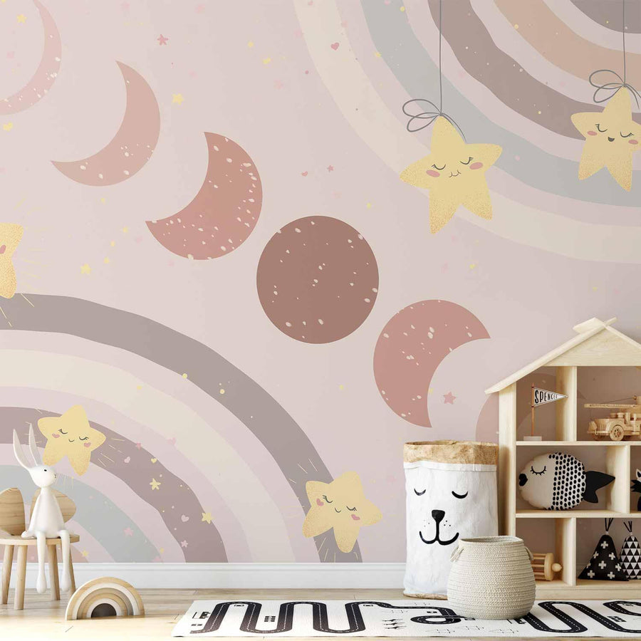 Fototapete - Phases of the Moon Among Stars and Rainbows Artgeist