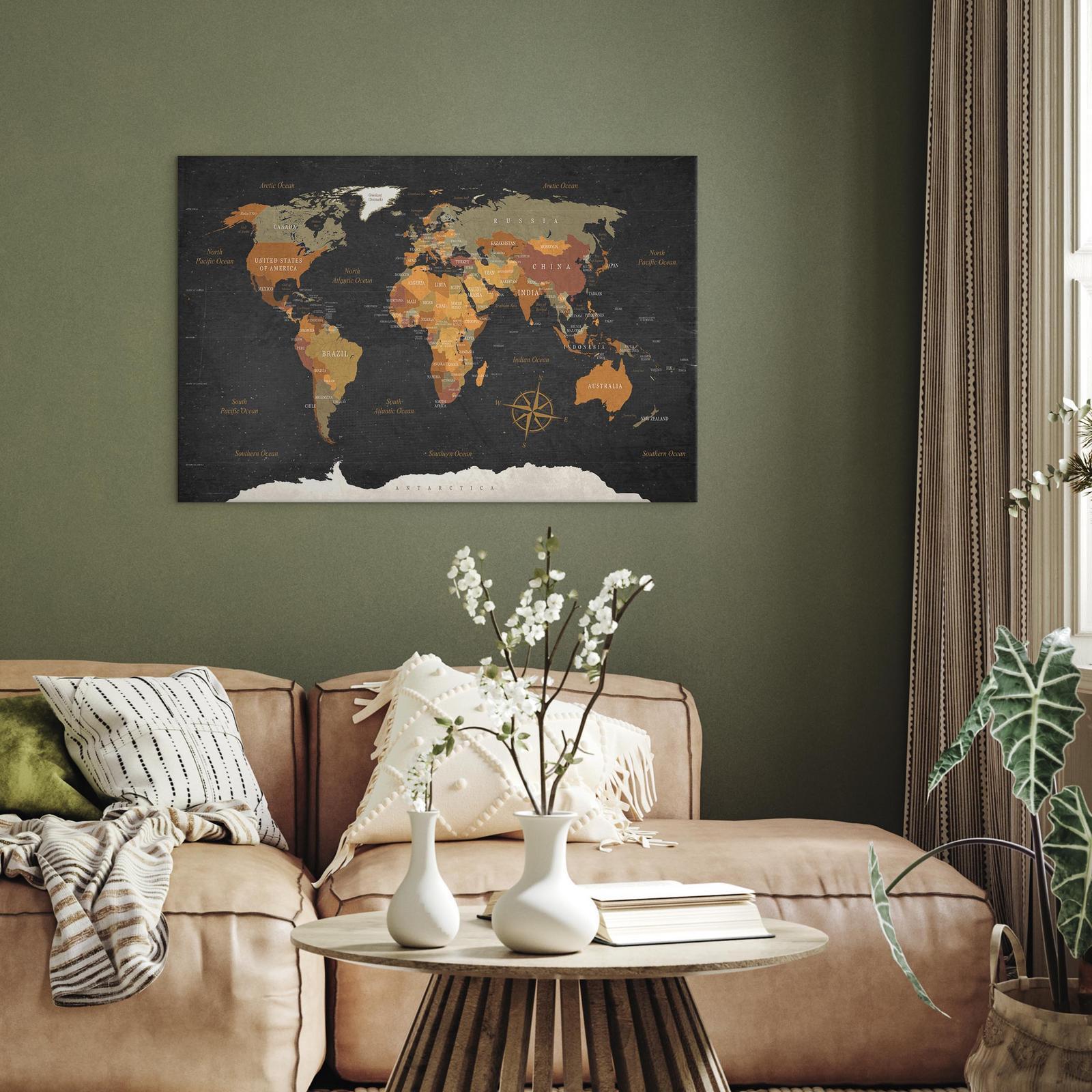 Leinwandbild - World Map: Secrets of the Earth Artgeist