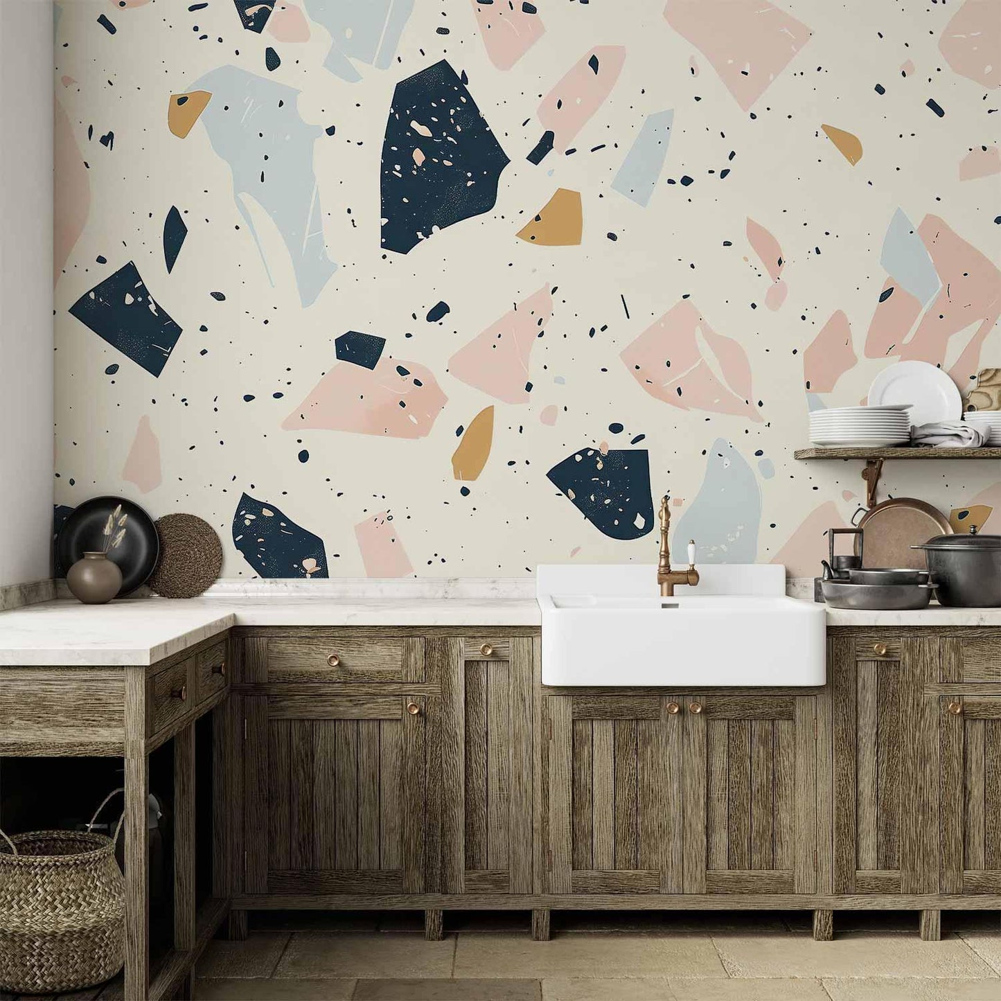 Fototapete - Terrazzo with Large Scaled Stones in Subdued Colors Artgeist