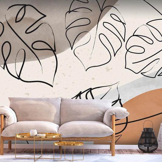 Fototapete Monstera Minimal – Tropisches Blattdesign in moderner Schlichtheit