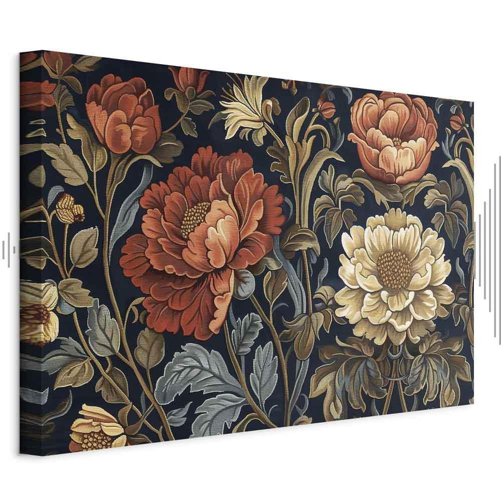 Leinwandbild - Tapestry Large Flowers Retro Floral Motif in Kilim Style
