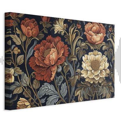 Leinwandbild - Tapestry Large Flowers Retro Floral Motif in Kilim Style