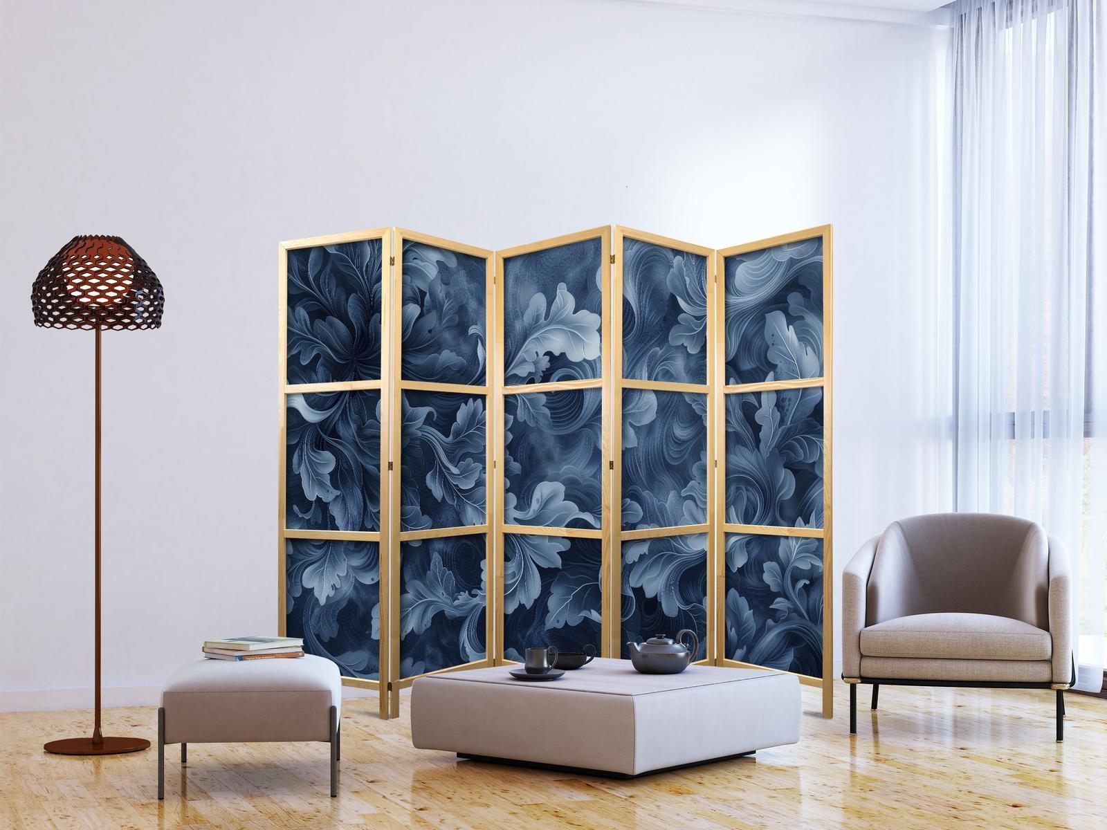 Japanischer Paravent - Abstract Ornaments - Dark Blue Victorian Leaves Artgeist
