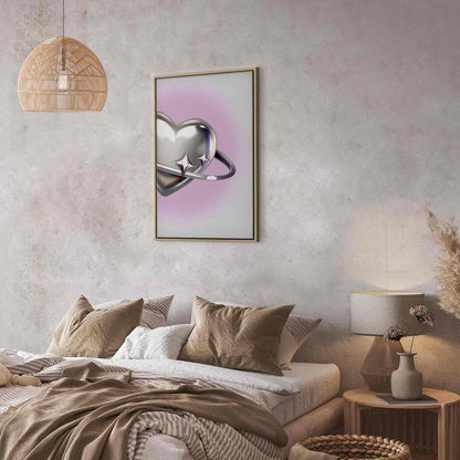 Leinwandbild - Cosmic Heart - Silver Heart with a Ring on a Purple Background