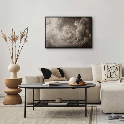 Poster of illuminated clouds with soft light in elegant living room setting.