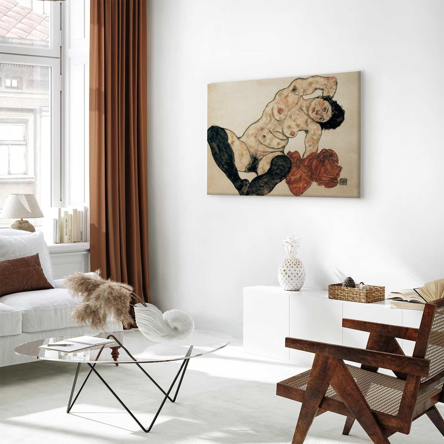 Leinwandbild - Liegender Akt mit gelbem Handtuch (Egon Schiele) Artgeist