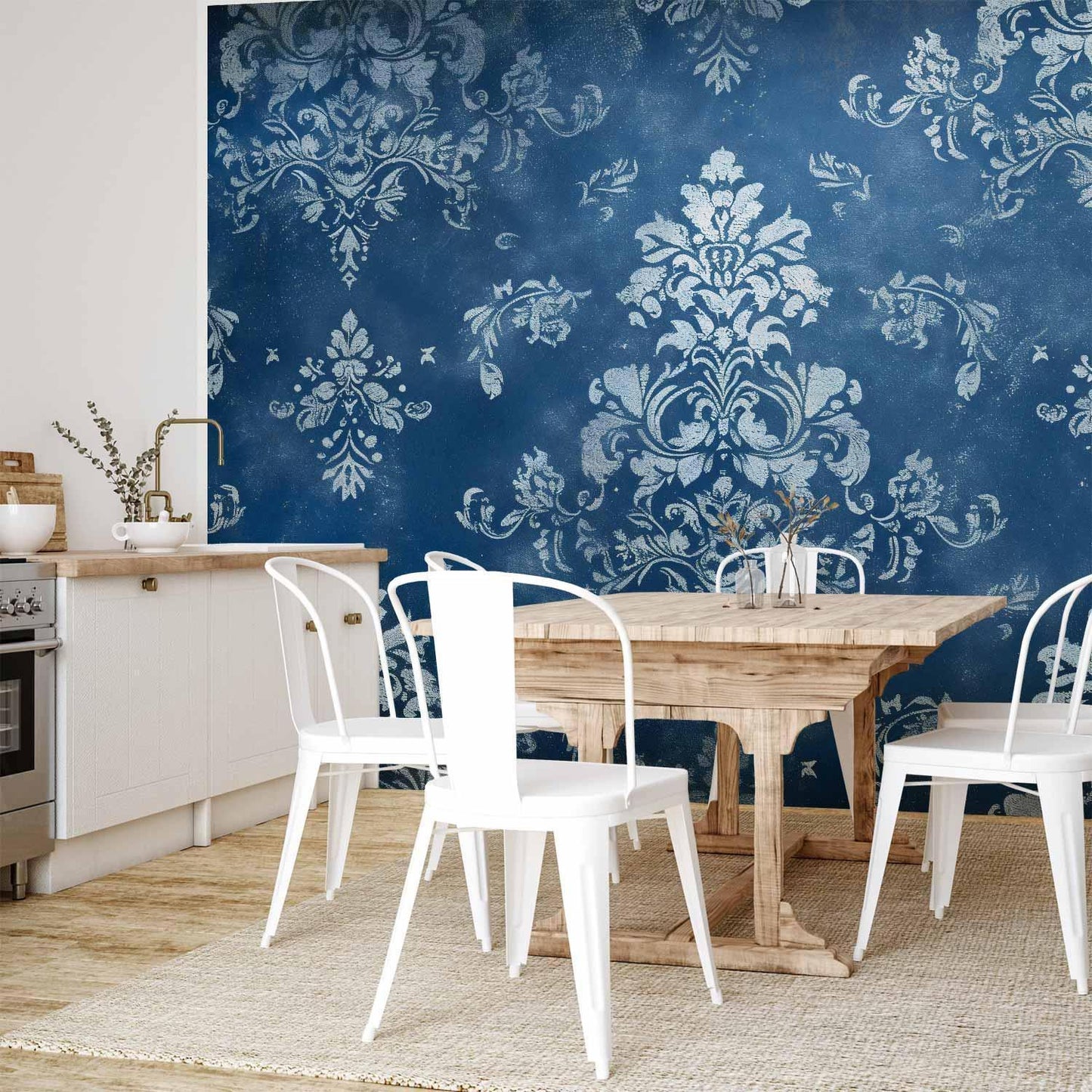 Fototapete - Retro Ornament Decorative Motif in Worn Blues