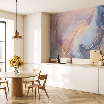 Fototapete - Pink and Blue Marble - Abstract Watercolour With Gold Accent