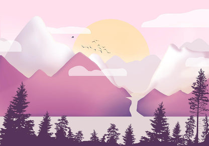 Fototapete - Landschaft bei Sonnenuntergang - Romantische Abendstimmung