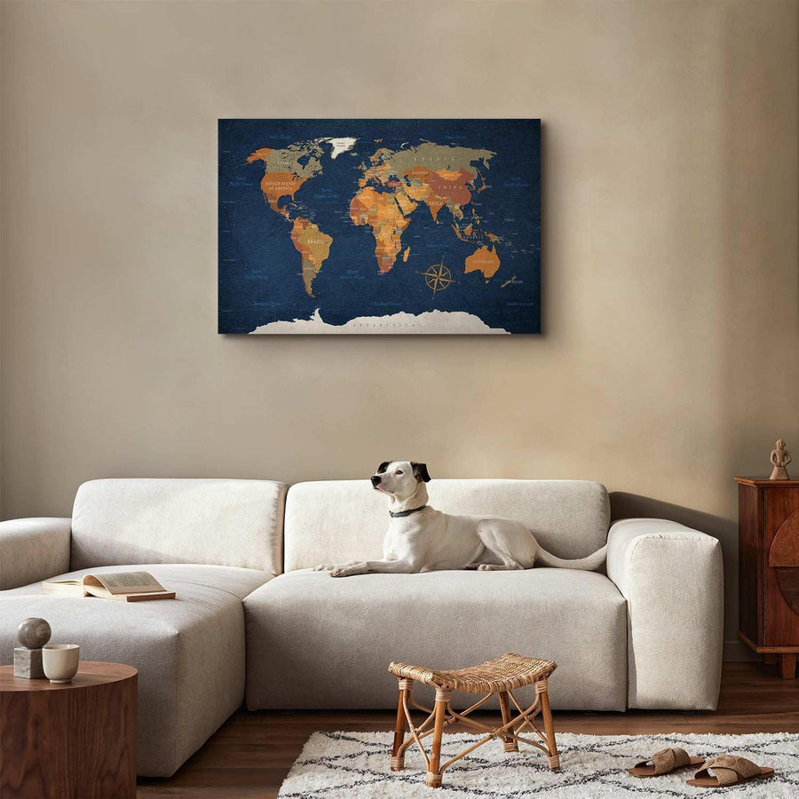 Leinwandbild - World Map: Ink Oceans Artgeist