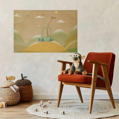 Kinderzimmer Poster mit Giraffe auf Reisen

