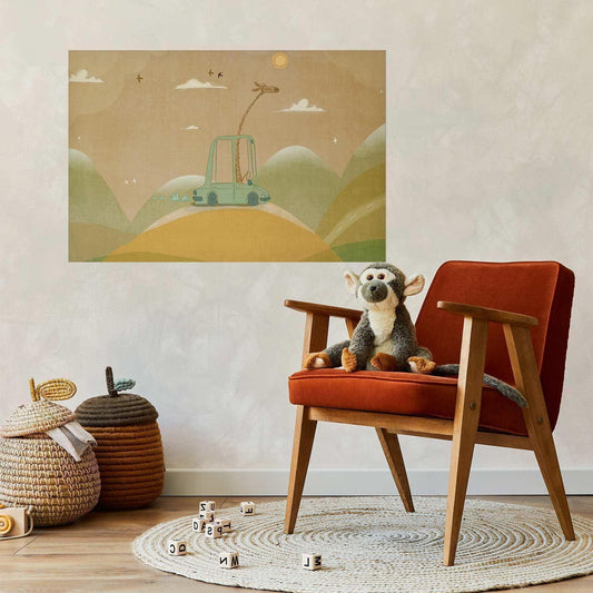 Kinderzimmer Poster mit Giraffe auf Reisen

