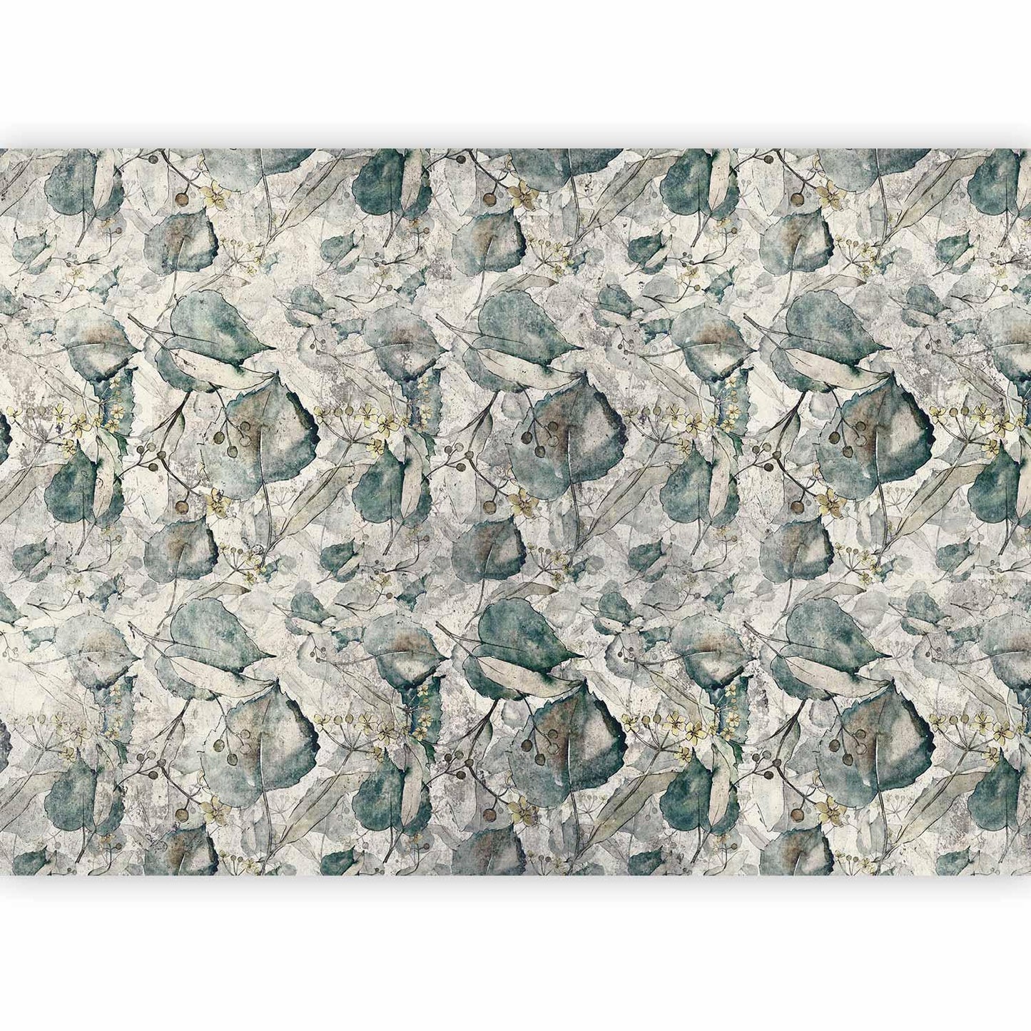 Fototapete - Autumn souvenirs - cool grey floral pattern with leaves