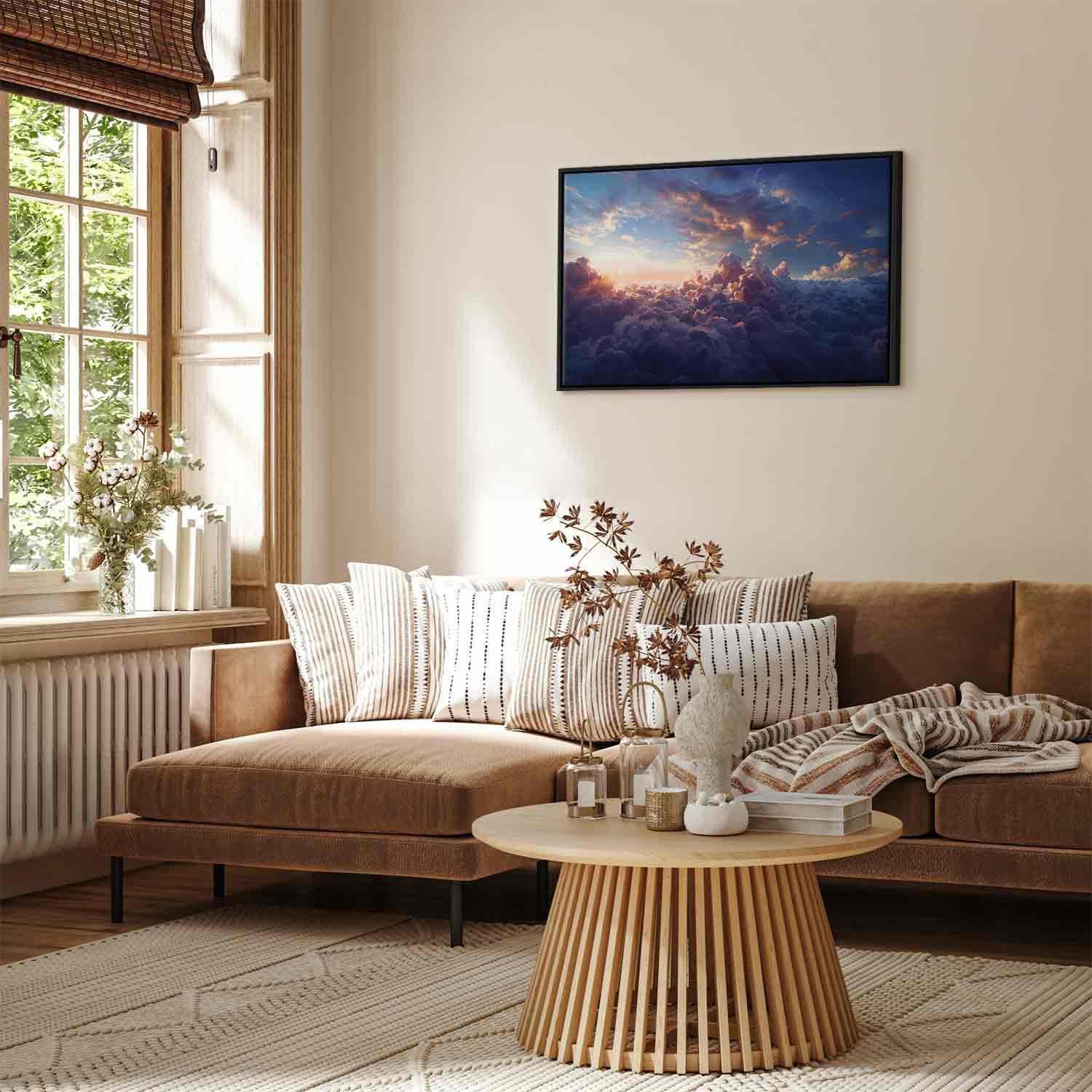 Leinwandbild - The Sun in Hiding: The Golden Face of the Sky Over a Cloudy Sea Artgeist