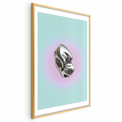 Poster - Metallic Form - abstract sculpture on a mint background with a purple halo