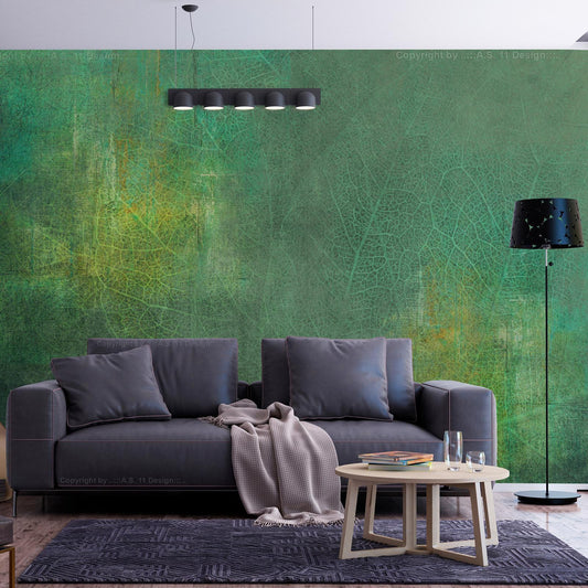 Fototapete Grüne Farbexplosion im Wohnzimmer - Energiegeladene grüne Akzentwand