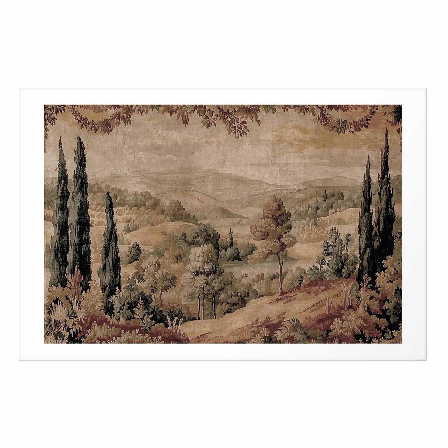 Poster - Mediterranean Landscape - Old Tapestry with a Hill and Lake